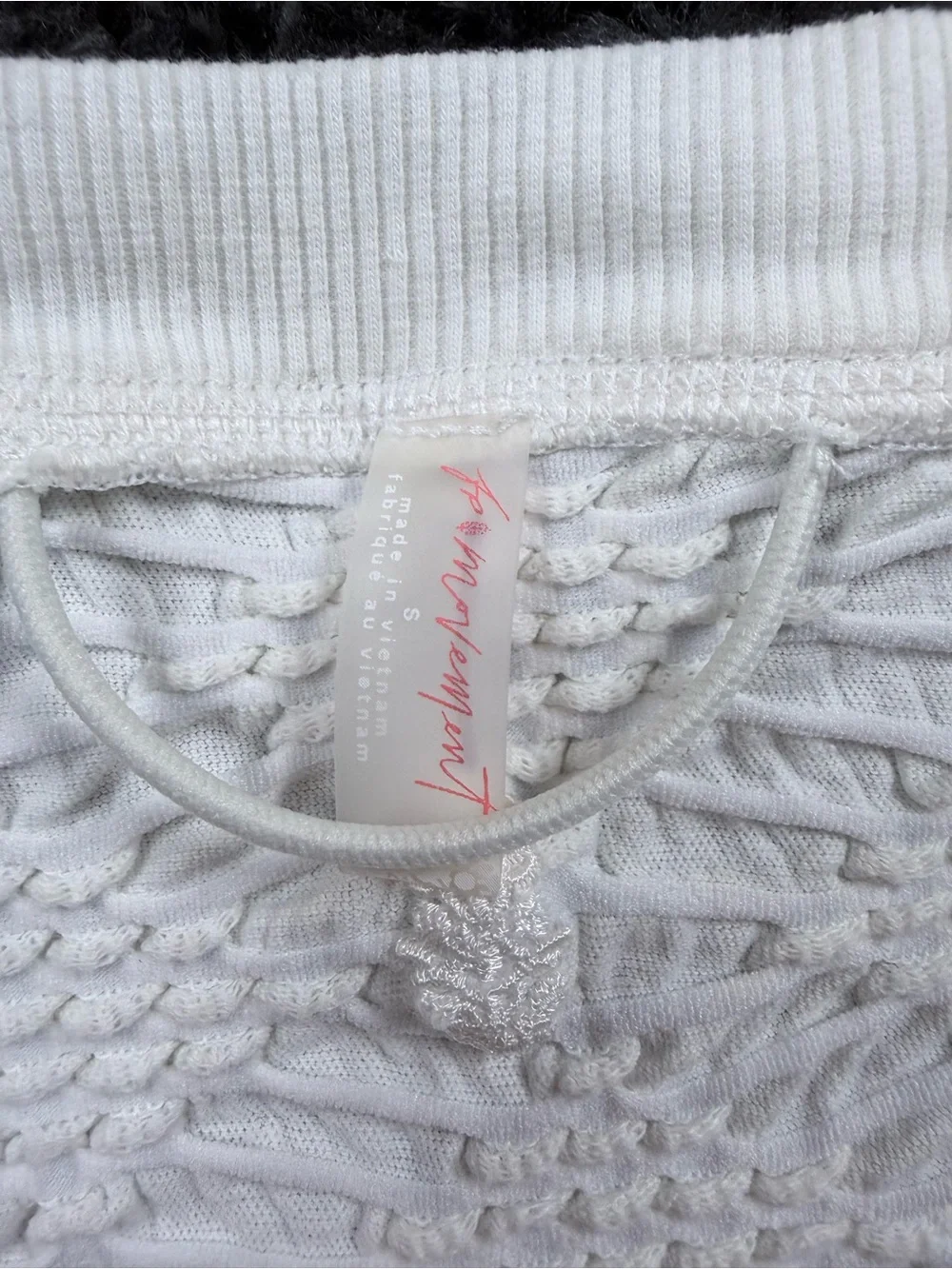 Free People White Textured Long Sleeve Crop Top
